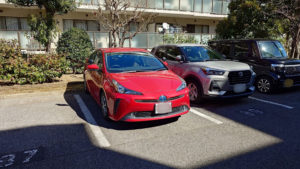 船橋市での出張ペーパードライバー教習中の駐車練習（プリウス）